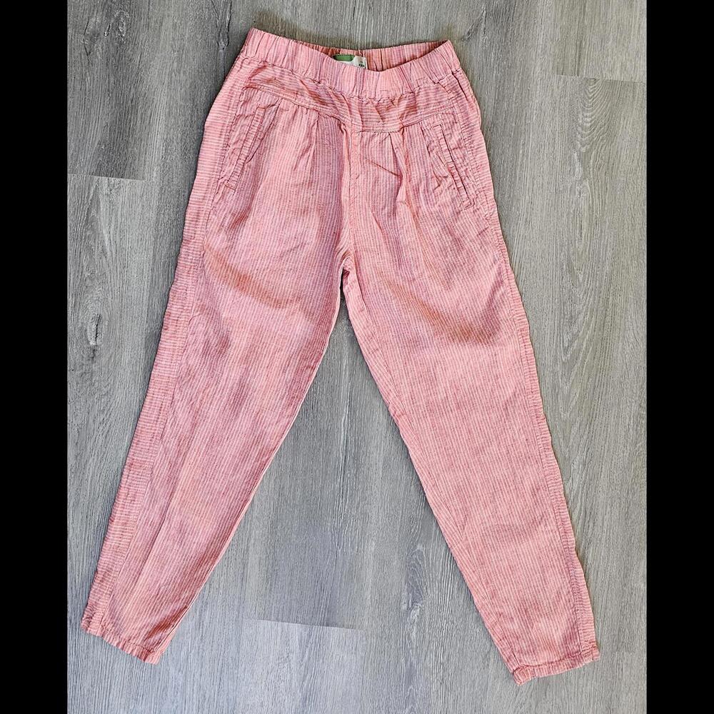 Anthropologie Striped Linen Pants Coral Pink Women's Crop High Rise Small